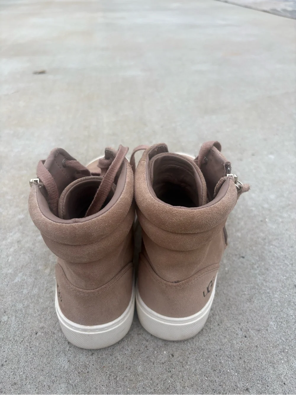 UGG Taupe Suede High-Top Casual Sneakers with Side Zip